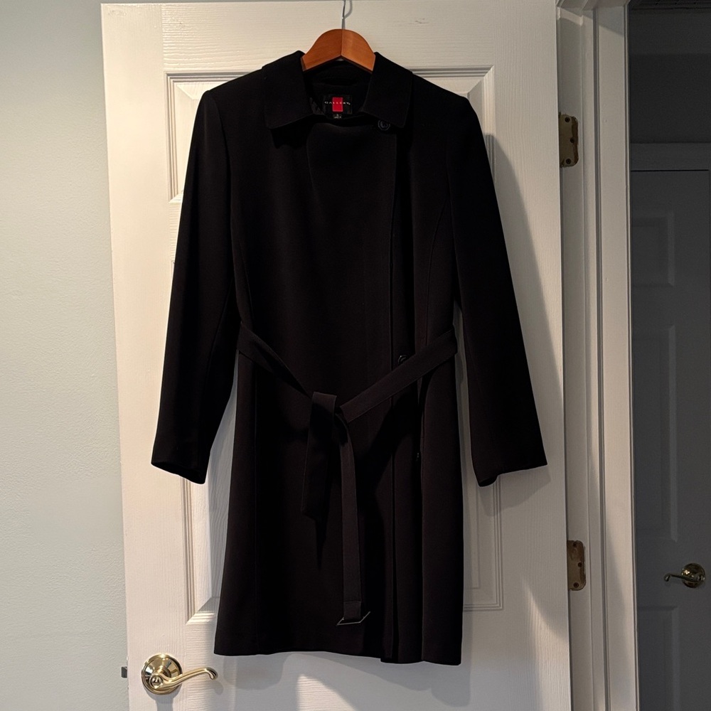 Gallery Black Buttoned and Belted Raincoat